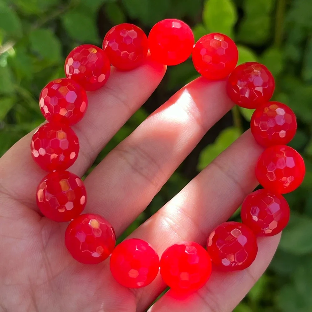 14mm stretchable hot pink agate‎ bracelet
